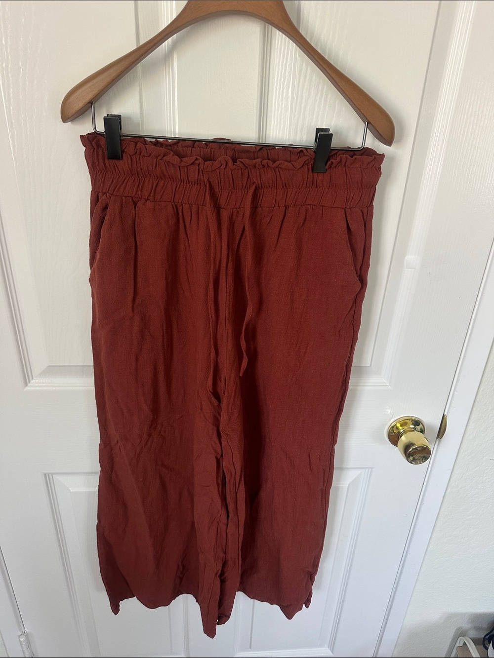 Rust Red Wide Leg Elastic Waist Pants
